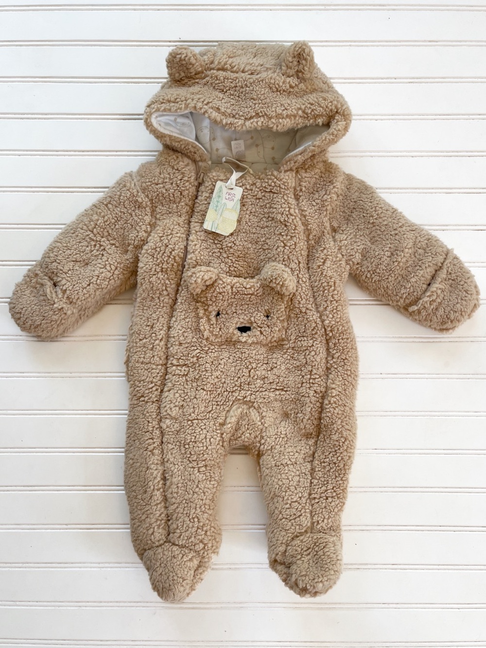 NWT 👶🎁 Cozy Padded Sherpa Teddy Bear Pram Suit Baby Bunting Winter Snowsuit